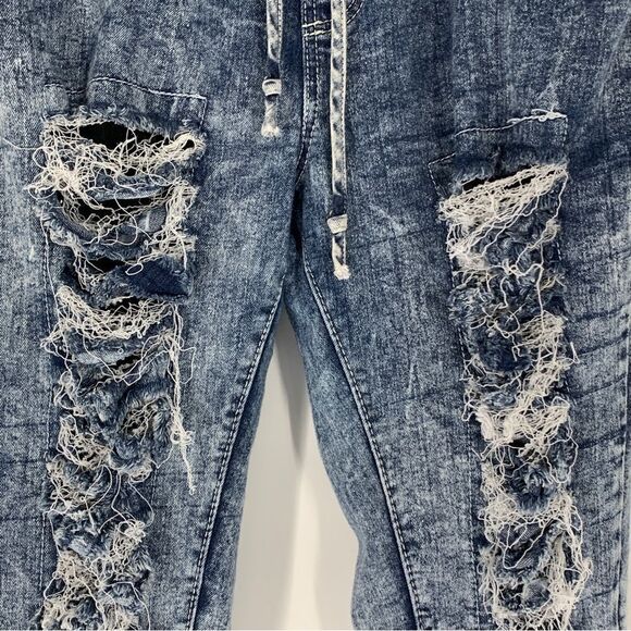 Dazi Size 2X Acid Wash Destroyed Denim Joggers - Picture 4 of 11